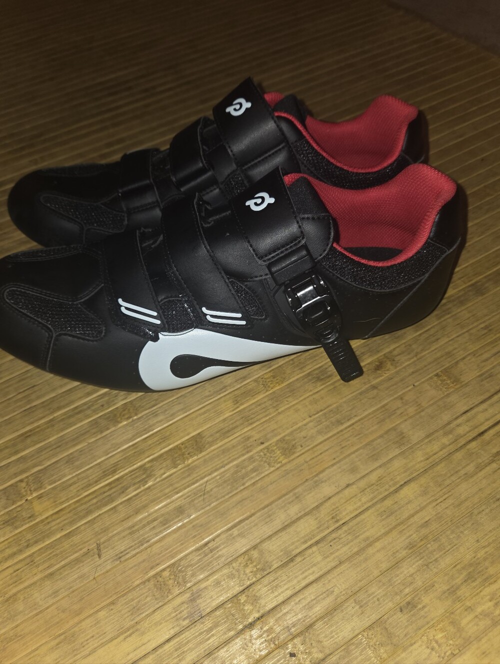 Peloton Black Cycling Shoes with Red Lining and White Logo Sz 47